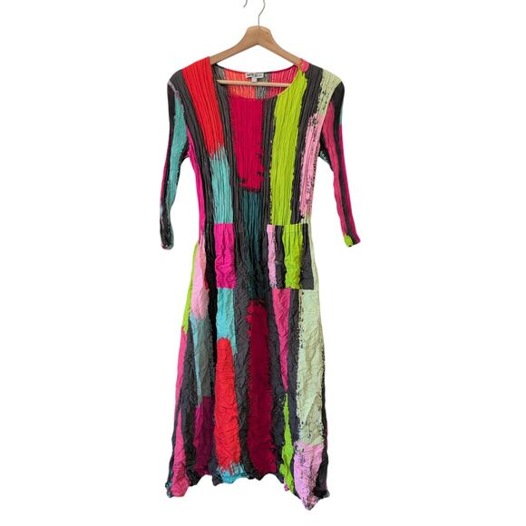 Alquema Women's Crinkle Dress Size 1 Medium Multicolor Art to Wear Artsy $325 - Picture 1 of 9
